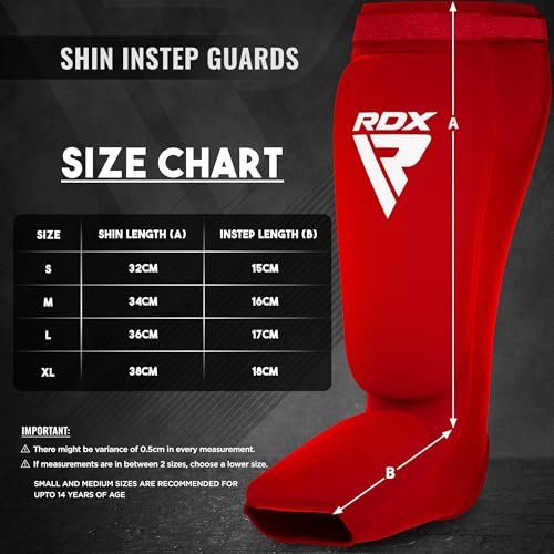 RDX Shin Guards Kickboxing Muay Thai, SATRA Approved, MMA Leg Instep Protection Pads, Sparring Training Martial Arts Boxing, Elasticated Padded Protector, Karate BJJ Taekwondo Gear, Men Women - color: Red White, size: X-Large