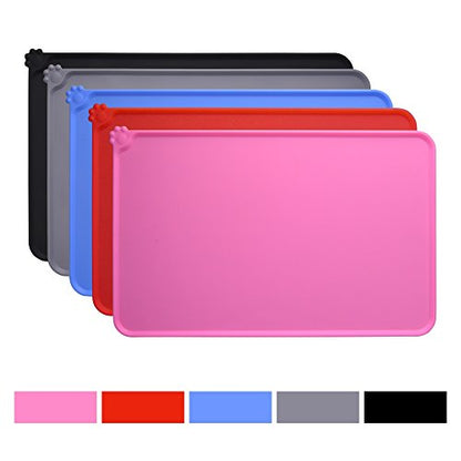 Dog Food Mat, Silicone Dog Cat Bowl Mat, Non Slip Pet Feeding Mat Waterproof Dog Placemat for Small Animals (18.5"x11.8", Pink)
