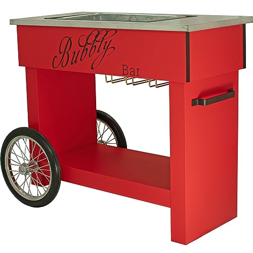 Champagne & Wine Bar Cart with Wheels Galvanized Tub Steel Glass Rack and Handle 40in X 36in X 19in (Baby Pink, Bubbly Bar)