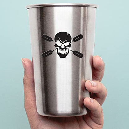 2 Pcs - Decal Stickers Of Skull With Oars Paddle Kayak Fishing Head (Black) Premium Waterproof Vinyl Decal Stickers For Laptop Phone Accessory Helmet Car Window Mug Tuber Cup Door Wall Deco ANDstic587