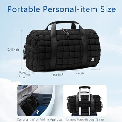 Quilted Gym Bag for Women,Duffle Bag for Travel with Wet Pocket,Carry on Weekender Bags for Women,Travel Bag with Shoe Compartment(Black) - color: Black
