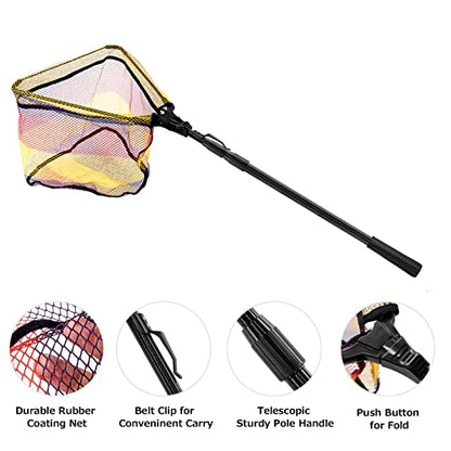 SANLIKE Telescopic Foldable Fishing Landing Net, 98.4in Fiberglass Handle with Rubber Coated Mesh, Aluminum Hoop for Freshwater Saltwater Bass Fishing