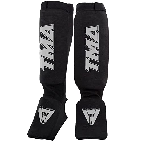 TMA Muay Thai MMA Kickboxing shin Guards, Instep Guard Sparring Protective Leg shin Kick Pads for Adults - size: Small-Medium