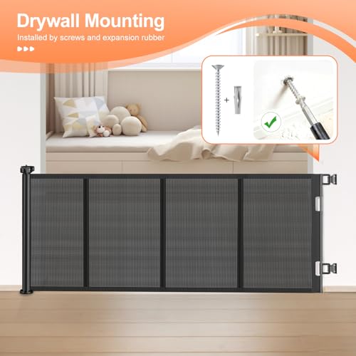 EZIGO Retractable Baby Gates Replacement Parts, Full Set Wall Mounting Accessories Including Brackets, Latches, Screws for 100/120 inch Extra Wide Baby Gate Mesh Gate Retractable Dog Gate, Black