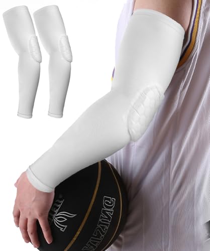 SUJAYU Elbow Compression Sleeve Padded Elbow Sleeve Volleyball Elbow Pads, Basketball Arm sleeve Football Arm Sleeve - color: White, size: Large