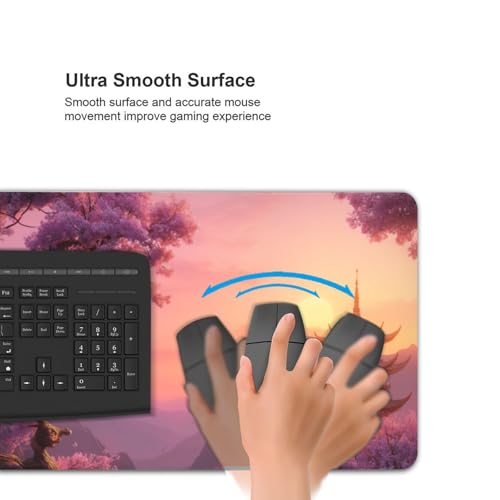 XXL Gaming Mouse Pad 35.4 x 15.7 Inch, Large Extended Desk Mousepad with Cherry Blossom Design, Water-Resistant Surface, Stitched Edges, Non-Slip Rubber Base Desk Mat - color: Cherry Blossom