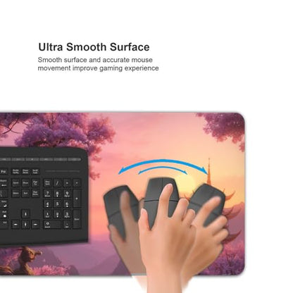 XXL Gaming Mouse Pad 35.4 x 15.7 Inch, Large Extended Desk Mousepad with Cherry Blossom Design, Water-Resistant Surface, Stitched Edges, Non-Slip Rubber Base Desk Mat - color: Cherry Blossom