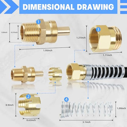 3/8” Hose x 1/2” Male Connector with Spring Guard, Dazakoot 2 Pack Air Brake Hose End Brass Fitting with 2 Pack 3/8” Sleeve Tube - size: 3/8" Hose X 1/2" Male, style: 4PCS KIT
