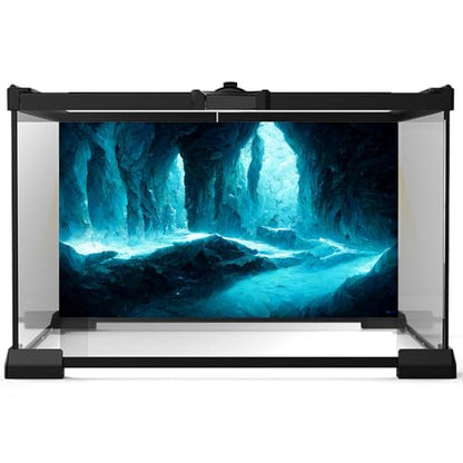 Rock Cave Aquarium Background Futuristic Sci-Fi Cave with Cyan Crystals Lights Terrarium Backgrounds Abstract Cyan Rock Cave Fish Tank Background Cave with Sunbeams Reptile Tank Backgrounds 24x12in - color: Blue, size: 24(W)x12(H)inches/ 60(W)*30cm(H)
