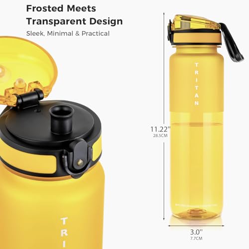 32oz Clear Tratin Water Bottle with Chug Lid - color: Yellow