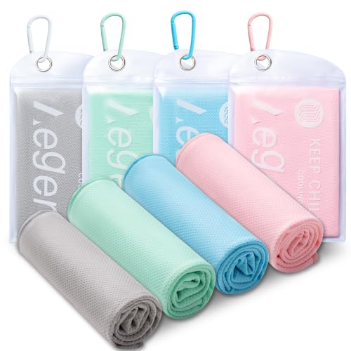 4Pack Cooling Towel 40"x12" Cooling Neck Wraps,Soft Breathable ChillyTowel | IceTowel, Microfiber Towels for Yoga, RunninGym, Camping, Fitness, Workout & More Activities - color: Mint Green / Sky Blue / Light Gray / Sakura Pink