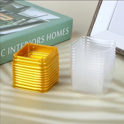50Pcs Square Plastic Cake Boxes with Lids, 2.73" Clear PET Dessert Containers for Cupcakes, Muffins, Pastries, Bakery Packaging for Wedding, Birthday, Party Favors (gold base) - color: gold base
