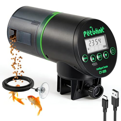 Automatic Fish Feeder - Rechargeable Timer Fish Feeder with USB Charger Cable, Fish Food Dispenser for Aquarium or Fish Tank - color: Black