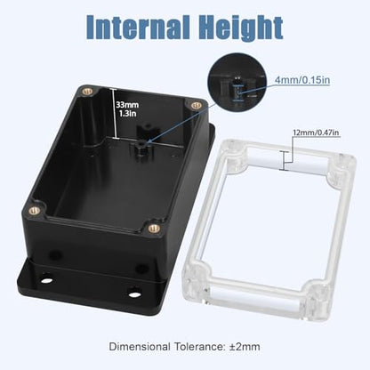 Project Box IP65 Waterproof ABS Plastic Electrical Junction Box with Clear Cover Enclosure with Fixed Ear, Black 3.9"x 2.6"x 1.9"(100x68x50mm)(Pack of 1)