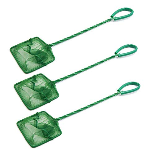 XMHF 3pcs 5" Wide Spiral Handle Metal Frame Fish Tank Nylon Fish Catch Net Aquarium Wire Nylon Mesh Fish Quick Catch Landing Net Green