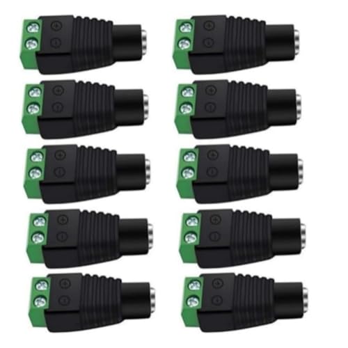DC Power Connector 12V 5.5mm x 2.1mm, Female Power Jack Adapter 10Pcs for Led Strip CCTV Security Camera Cable Wire Ends Plug
