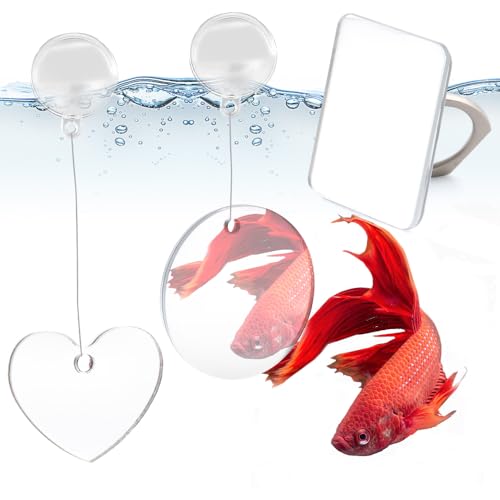 3 Pcs Fish Tank Decorative Mirror, Floating Betta Exercise Mirror with Floating Ball Fish Toys for Aquarium Fish Tank or Other Fish, Betta Fitness Toys Aquarium Decor(3 Sizes)