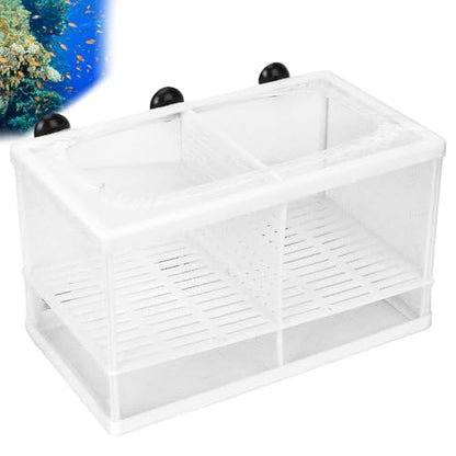 Aquarium Breeder Box with Suction Cups | Detachable Fish Hatchery & Isolation Enclosure | Multi - Functional Incubator for Fry/Unwell Fish/Shrimp | Secure Plastic & Mesh Design (Large with - size: Large with partition