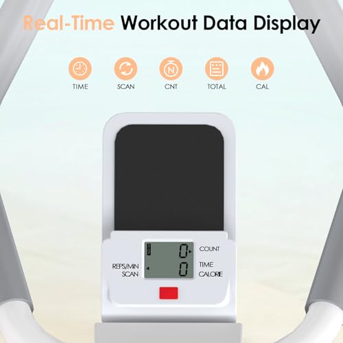 Foldable Ab Machine, 5-in-1 Adjustable Ab Trainer for Home Gym, Full-Body Core Workout Equipment with 10 Length Levels, LED Display & Silent Rollers, Sit-Up & Rowing Machine