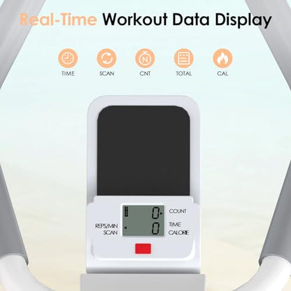 Foldable Ab Machine, 5-in-1 Adjustable Ab Trainer for Home Gym, Full-Body Core Workout Equipment with 10 Length Levels, LED Display & Silent Rollers, Sit-Up & Rowing Machine