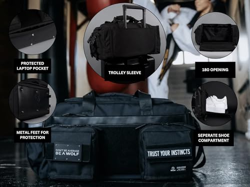 WOLFpak 30L Perfect Duffle Bag - Sports Tactical Gym Bag (Alpha Black) | Laptop Pouch, MOLLE Compatible, Padded Straps, 1000D Waterproof Fabric, Dual Cup Holders, Military Grade - color: Alpha Black