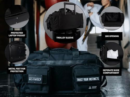 WOLFpak 30L Perfect Duffle Bag - Sports Tactical Gym Bag (Alpha Black) | Laptop Pouch, MOLLE Compatible, Padded Straps, 1000D Waterproof Fabric, Dual Cup Holders, Military Grade - color: Alpha Black