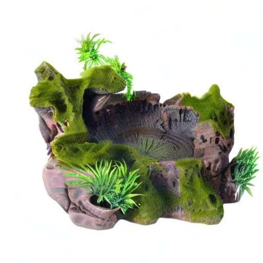 Reptile Decor, Plastic Reptile Platform with Artificial Plants - Basking Habitat Decor for Lizard, Turtle, Frog, Snake