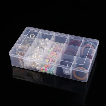 2 Pcs Large 15 Grids Plastic Organizer Box Clear Storage Container with Adjustable Dividers for Beads, Washi Tapes, Art DIY Crafts, Jewelry, Fishing Tackle, Component and Small Parts