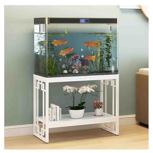 Metal Aquarium Stand, Heavy Duty 2-Tier Fish Tank Rack Shelf, Torage Rack Bracket for Fish Tank Accessories Storage, for Home Office (White b)