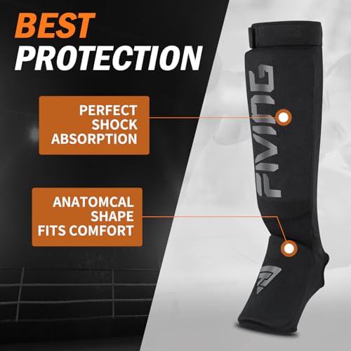 Elastic Cloth Shin Guards for MMA, Muay Thai and Kickboxing - color: Black/Black, size: Medium