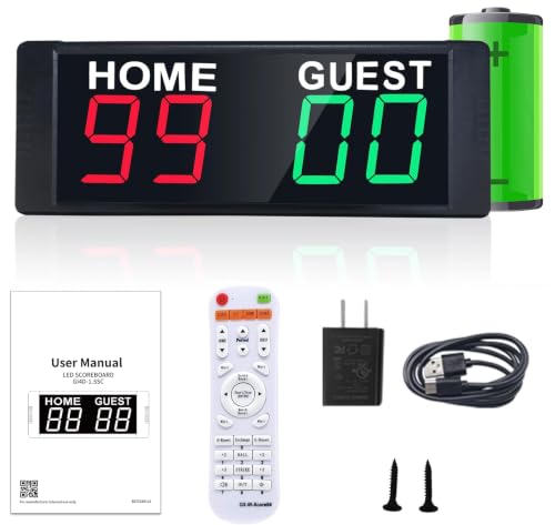 YZ LED Portable Digital Scoreboard, Tabletop Electronic Scoreboard with Remote, Score Keeper for Games Cornhole/Basketball/Ping Pong/Baseball/Tennis/Volleyball Indoor Outdoor - style: battery(red&green)