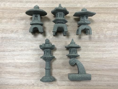5Pcs 1.77" to 2.6" Miniature Stone Japanese Lantern Pagoda Figurines Asian Decor Fish Tank Aquarium Ornament
