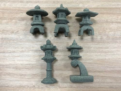 5Pcs 1.77" to 2.6" Miniature Stone Japanese Lantern Pagoda Figurines Asian Decor Fish Tank Aquarium Ornament