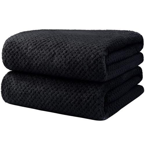 HOMEXCEL Bath Towels 2PK, Microfiber Ultra Soft Bathroom Towel, 27x54 in | Highly Absorbent, Light Weight, Quick Drying Towel Set for Sport, Yoga, SPA, Fitness, Black - color: Black, size: 27 x 54 Inch