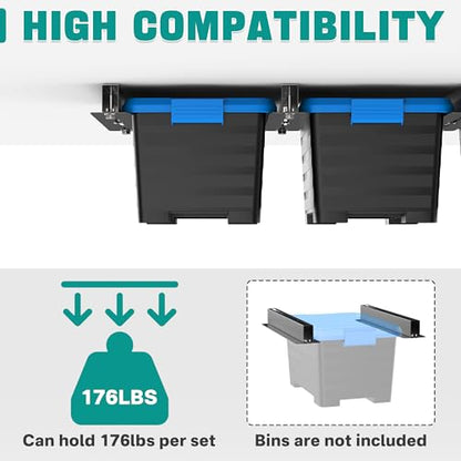 EVERHANGER Ceiling Storage Rack, Heavy Duty Garage Overhead Storage Rack | Adjustable Garage Ceiling Bin Storage System, 5 Sets for 4 Bins, 16 Inch - style: For 7 Bins