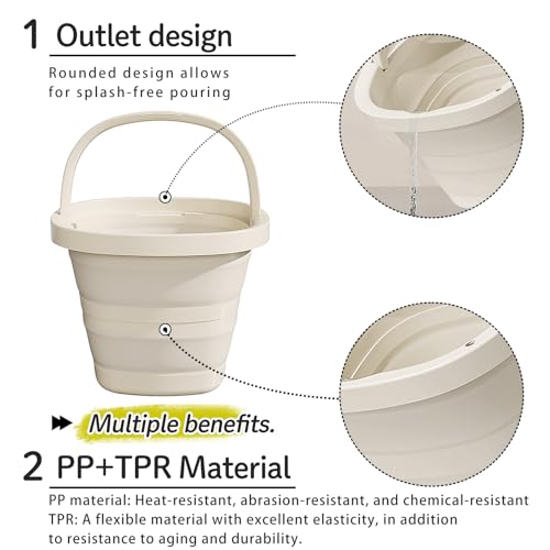 Folding Bucket, Water Bucket, 5L, 10L, Thick, Multi-Functional, Convenient, Foot Bath, Square, Stylish, Camping, Laundry, car wash, Foot Bath, Fishing (Grey-5L)