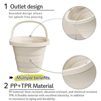 Folding Bucket, Water Bucket, 5L, 10L, Thick, Multi-Functional, Convenient, Foot Bath, Square, Stylish, Camping, Laundry, car wash, Foot Bath, Fishing (Grey-5L)