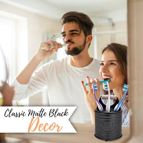 Autumn Alley Adorable Farmhouse Toothbrush Holder for Bathroom, Black Rustic Bathroom Accessories, Galvanized Country Decor, Fun black toothbrush holder with Rustic Design & Electric Toothbrush Holder