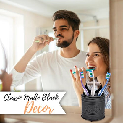 Autumn Alley Adorable Farmhouse Toothbrush Holder for Bathroom, Black Rustic Bathroom Accessories, Galvanized Country Decor, Fun black toothbrush holder with Rustic Design & Electric Toothbrush Holder