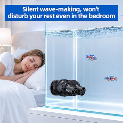 Magnetic Wave Maker for Aquarium: 1s Snap on 15mm Glass & Dry-Hand Relocation - Dual 180°Adjustable Heads Eliminate Dead Spots Improve Water Quality for 55-125 Gallon Fish Tank - size: 1600 GPH (Black)
