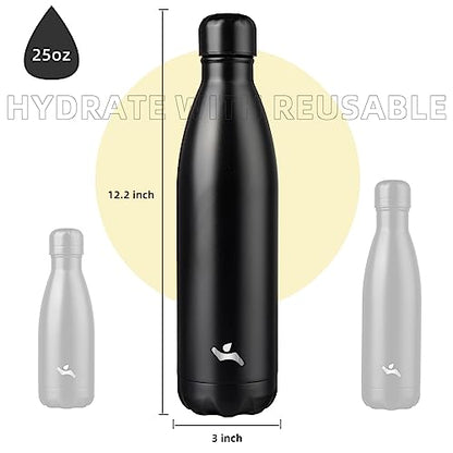 Konokyo 25 oz Insulated Stainless Steel Water Bottle, Midnight Black - color: Midnight Black, size: 25 Ounces