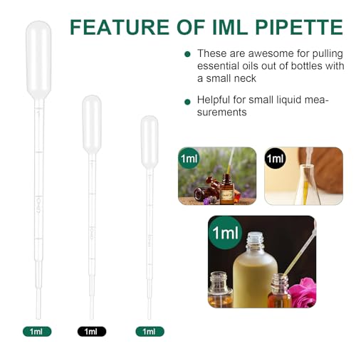 25 Pack 1ML Plastic Droppers – Disposable Pipettes for Essential Oils, Labs & DIY | Leakproof, Accurate Scale, Strong Suction | Science, Art, Healthcare