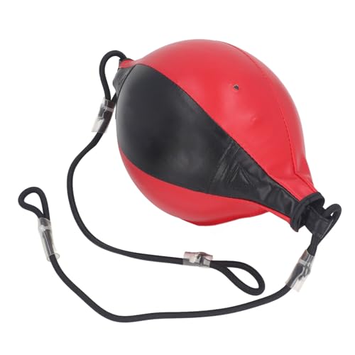 Double End Bag Boxing Ball, Robust PU Leather Improve Reflexes Fast Speed Adjustable Cord Punching Bag for Training Home Use, Red Black