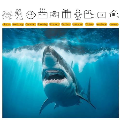 Shark Photography Backdrop 7x5ft Underwater Ocean Blue Sea Marine Life Theme Party Background for Birthday Party Decorations Photo Booth Studio Props - size: 7X5FT