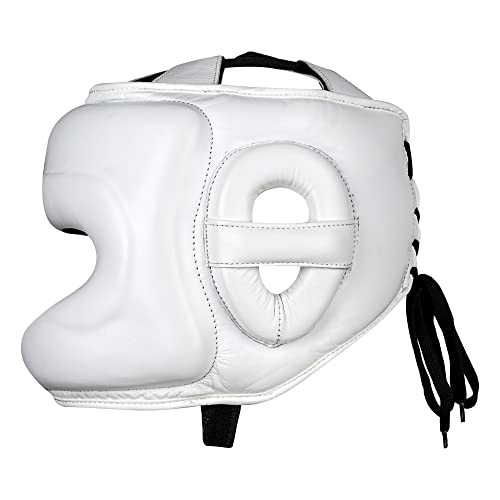 Vali Lancer Leather Face Saver Headgear for Training - color: White, size: Large-X-Large