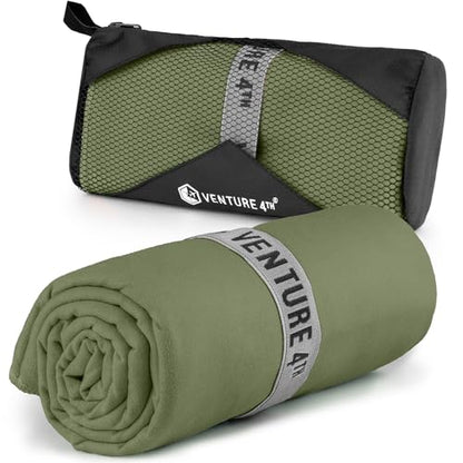 VENTURE 4TH Quick Dry Microfiber Towel for Camping & Gym -Army Green Medium - color: Army Green, size: 40.00" x 21.00"