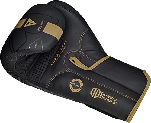 RDX Boxing Gloves, Pro Training Sparring, Maya Hide Leather, Muay Thai MMA Kickboxing, Men Women Adult, Heavy Punching Bag Focus Mitts Pads Workout, Ventilated Palm, Multi Layered, 8 10 12 14 16 18 Oz - color: GOLDEN, size: 8 OZ