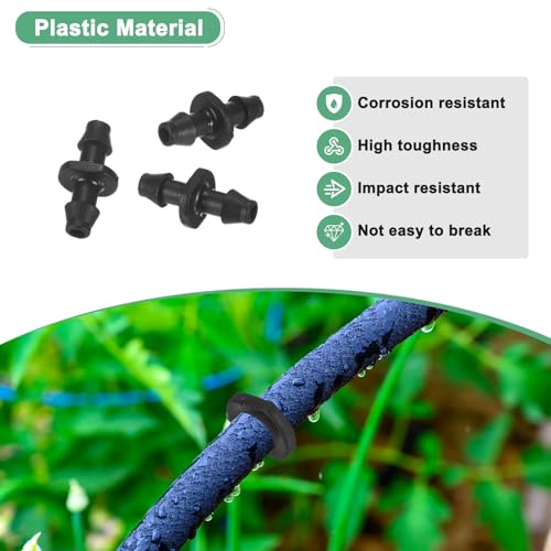 M METERXITY 50-Pack Drip Irrigation Barbed Fittings, for 1/4 Inch Tubing Connector Plastic Coupling Irrigation Parts for Garden/Greenhouse/Aquarium/Flower Pot, Drip Pipe Accessories - style: Double Barb