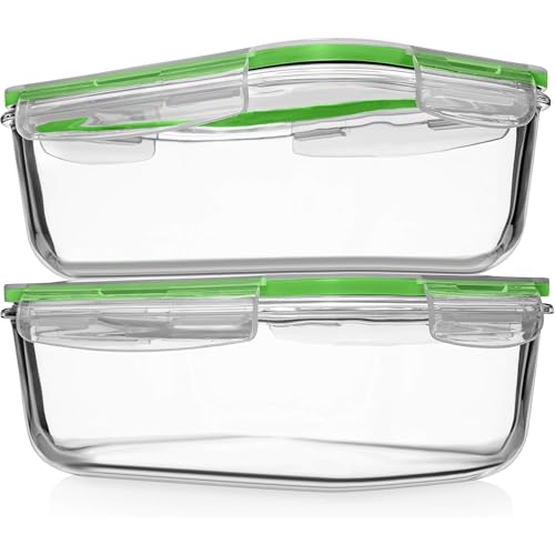 Razab 4 PC 1860ml / 63 Oz / 8 Cups Large Glass Food Storage Containers with Lids - Glass Meal Prep Containers for Roasting & Storing Leftover, Lunch Container with Lids, Microwave & Oven Safe - color: Green