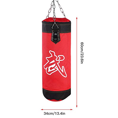 Boxing Training Punch Bag, Canvas Punching Bag Set with Sandbag/Metal Chain/Hook/Carabiner, Perfect for Developing Hand and Foot Technique(Red 60cm)